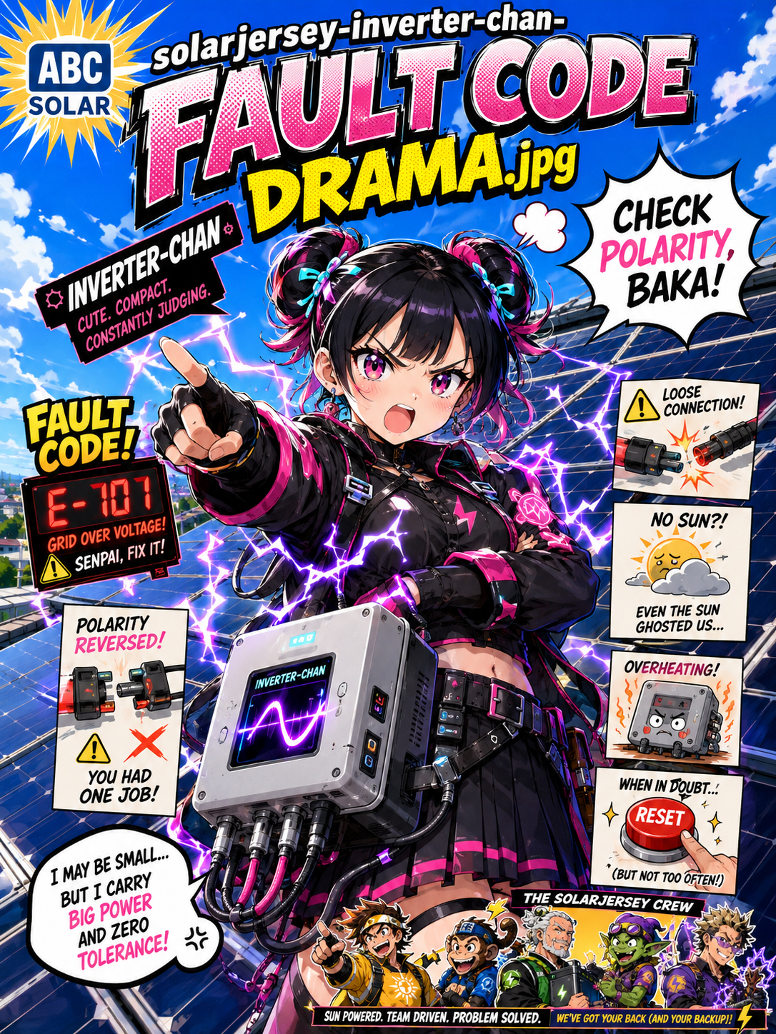 Inverter-chan reacting dramatically to solar fault codes and warning lights